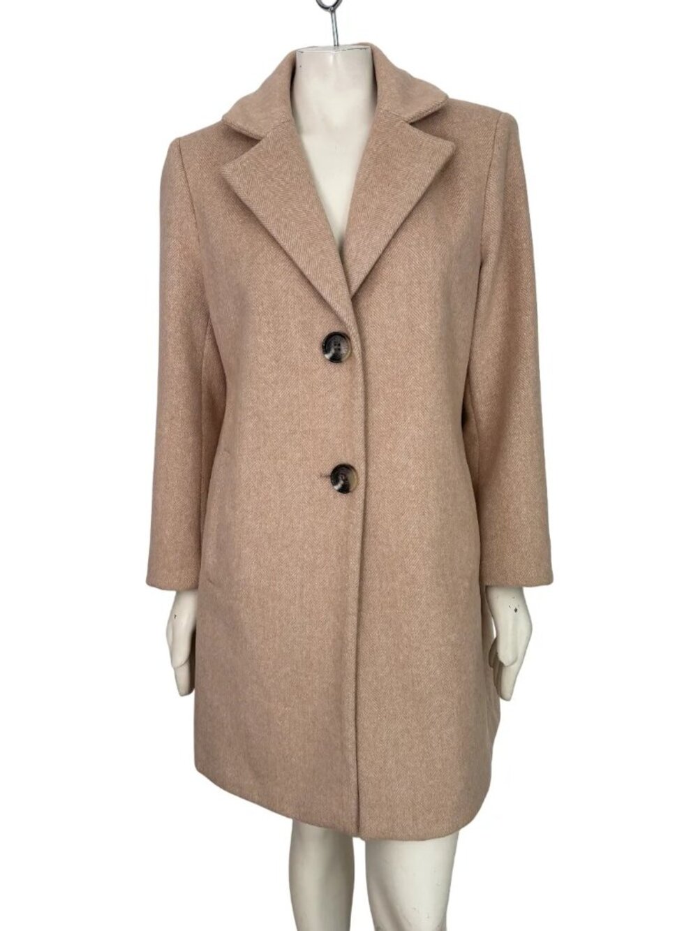 SAM EDELMAN Wool Blend Tan Herringbone Pea Coat SZ L